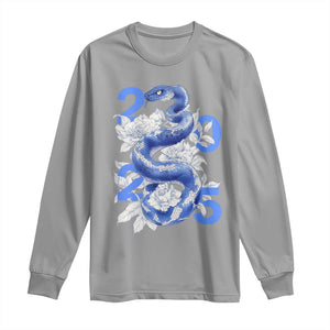 Year Of The Snake 2025 Long Sleeve Shirt Chinese New Year Blue Snake TS09 Sport Gray Print Your Wear