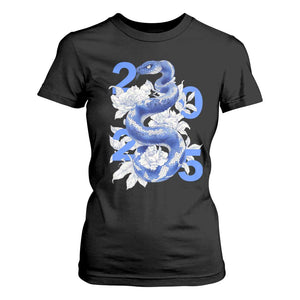 Year Of The Snake 2025 T Shirt For Women Chinese New Year Blue Snake TS09 Black Print Your Wear