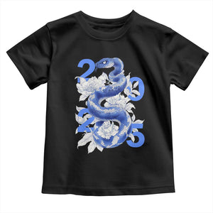 Year Of The Snake 2025 Toddler T Shirt Chinese New Year Blue Snake TS09 Black Print Your Wear