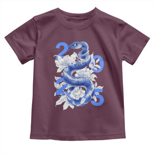 Year Of The Snake 2025 Toddler T Shirt Chinese New Year Blue Snake TS09 Maroon Print Your Wear