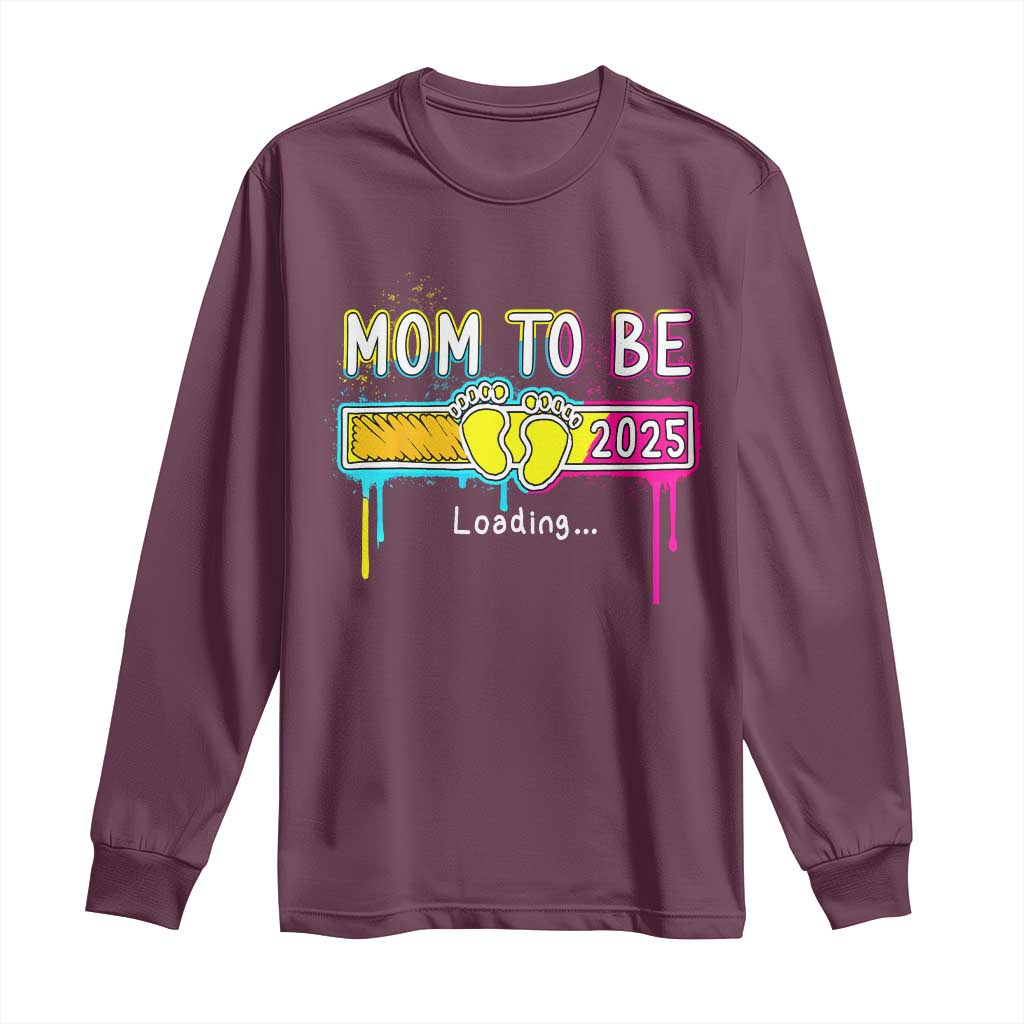 New Mom 2025 Long Sleeve Shirt Loading Mom To Be Est 2025 TS09 Maroon Print Your Wear