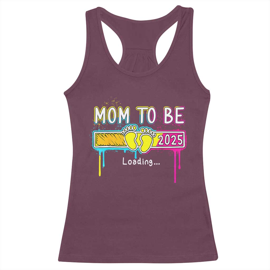 New Mom 2025 Racerback Tank Top Loading Mom To Be Est 2025 TS09 Maroon Print Your Wear