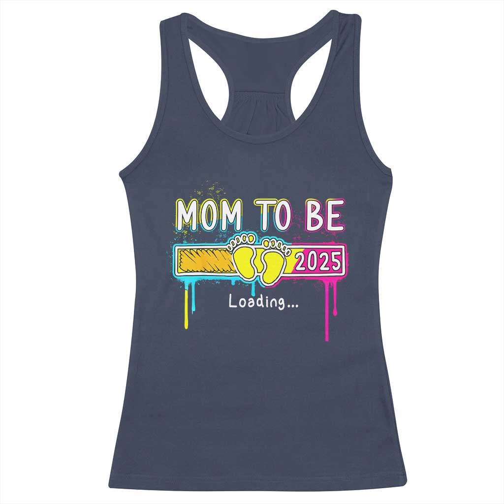 New Mom 2025 Racerback Tank Top Loading Mom To Be Est 2025 TS09 Navy Print Your Wear