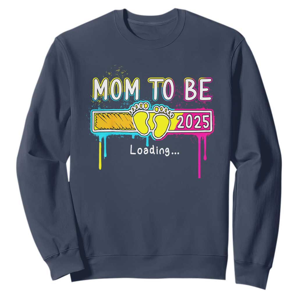 New Mom 2025 Sweatshirt Loading Mom To Be Est 2025 TS09 Navy Print Your Wear