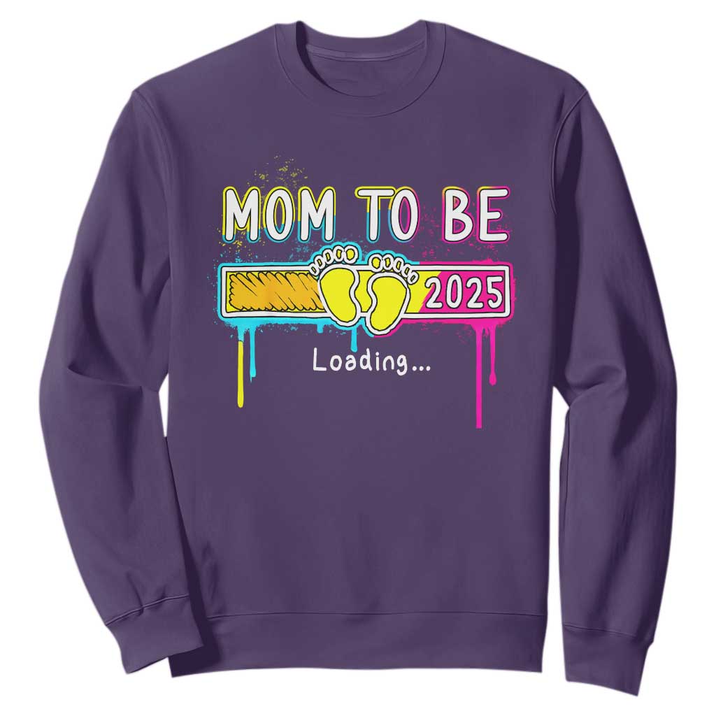 New Mom 2025 Sweatshirt Loading Mom To Be Est 2025 TS09 Purple Print Your Wear