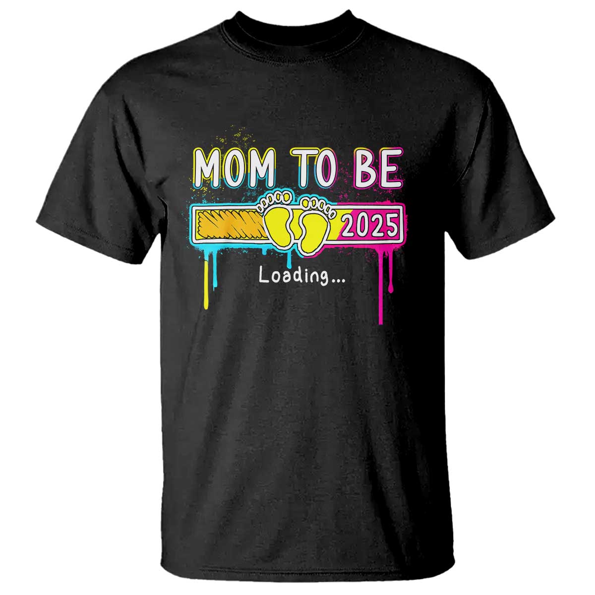 New Mom 2025 T Shirt Loading Mom To Be Est 2025 TS09 Black Print Your Wear