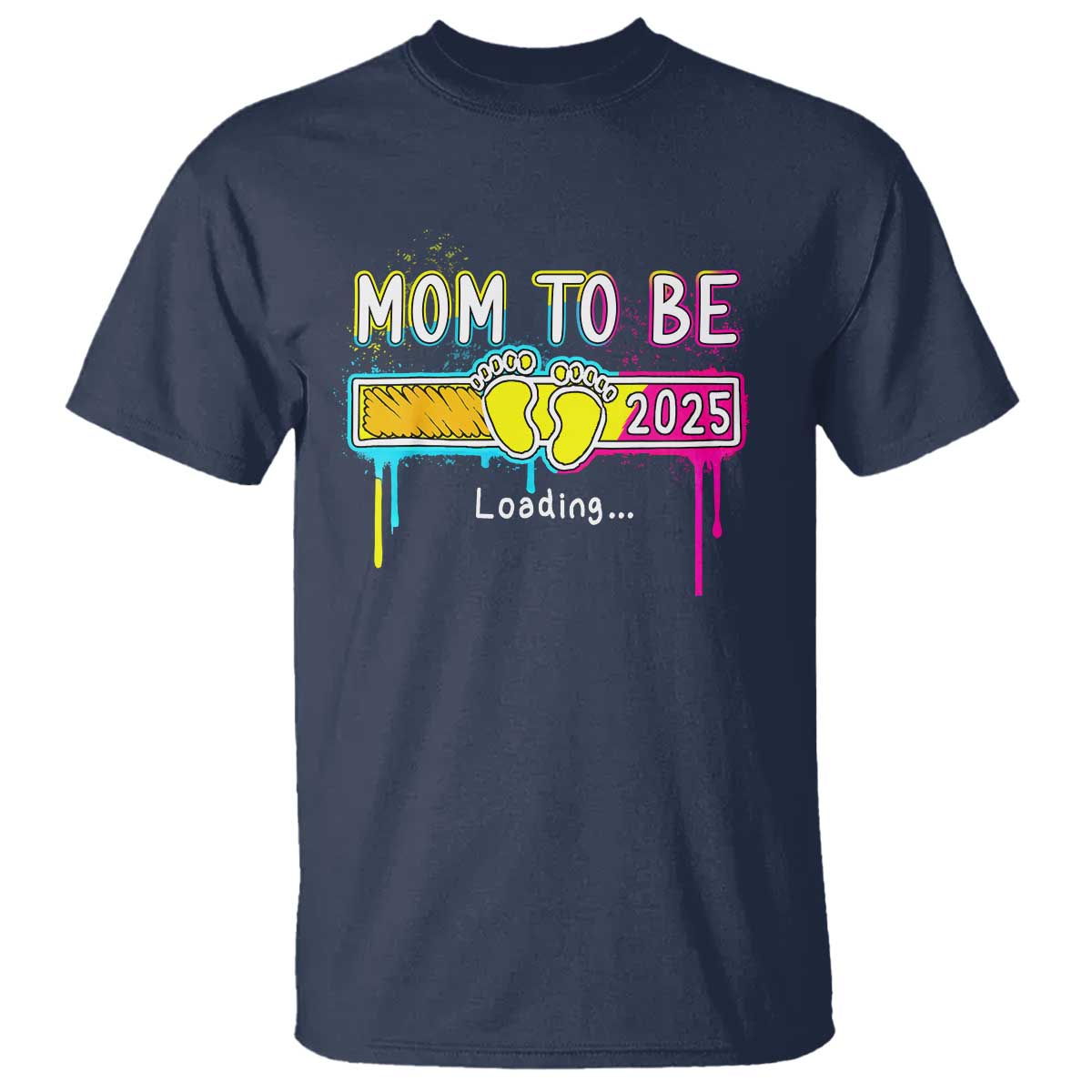 New Mom 2025 T Shirt Loading Mom To Be Est 2025 TS09 Navy Print Your Wear