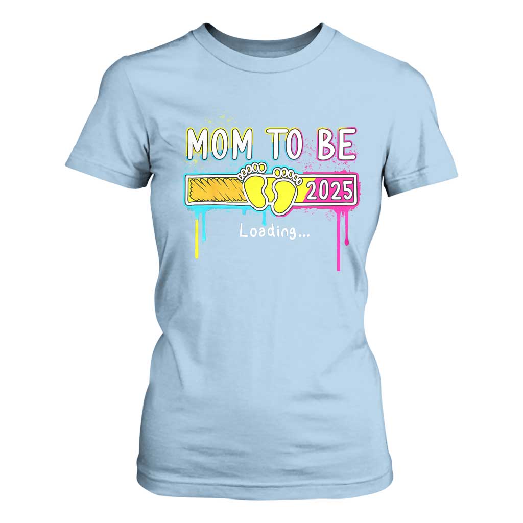 New Mom 2025 T Shirt For Women Loading Mom To Be Est 2025 TS09 Light Blue Print Your Wear