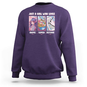 Just A Girl Who Loves Anime Ramen And Sketching Sweatshirt TS09 Purple Printyourwear