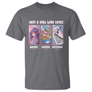 Just A Girl Who Loves Anime Ramen And Sketching T Shirt TS09 Charcoal Printyourwear