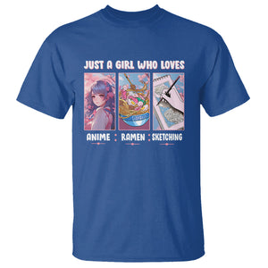 Just A Girl Who Loves Anime Ramen And Sketching T Shirt TS09 Royal Blue Printyourwear