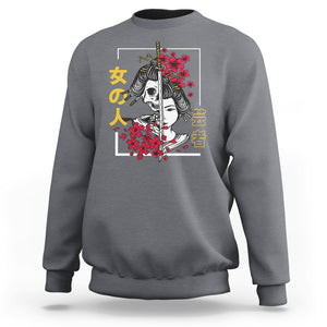 Japanese Samurai Sweatshirt Floral Warrior Geisha Woman Tokyo Anime TS09 Charcoal Printyourwear