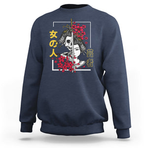 Japanese Samurai Sweatshirt Floral Warrior Geisha Woman Tokyo Anime TS09 Navy Printyourwear