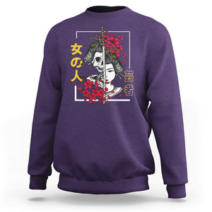 Japanese Samurai Sweatshirt Floral Warrior Geisha Woman Tokyo Anime TS09 Purple Printyourwear