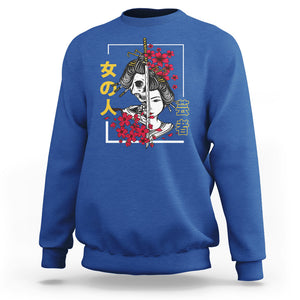 Japanese Samurai Sweatshirt Floral Warrior Geisha Woman Tokyo Anime TS09 Royal Blue Printyourwear