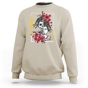 Japanese Samurai Sweatshirt Floral Warrior Geisha Woman Tokyo Anime TS09 Sand Printyourwear