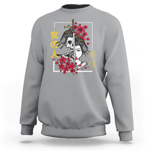 Japanese Samurai Sweatshirt Floral Warrior Geisha Woman Tokyo Anime TS09 Sport Gray Printyourwear