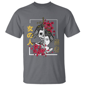 Japanese Samurai T Shirt Floral Warrior Geisha Woman Tokyo Anime TS09 Charcoal Printyourwear