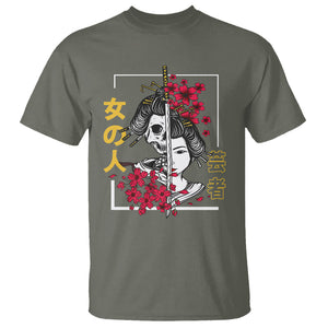 Japanese Samurai T Shirt Floral Warrior Geisha Woman Tokyo Anime TS09 Military Green Printyourwear