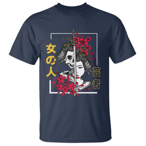 Japanese Samurai T Shirt Floral Warrior Geisha Woman Tokyo Anime TS09 Navy Printyourwear