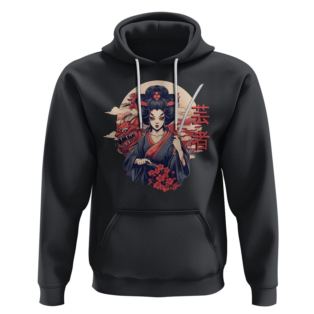 Japanese Samurai Hoodie Floral Warrior Geisha Woman Tokyo Anime TS09 Black Printyourwear