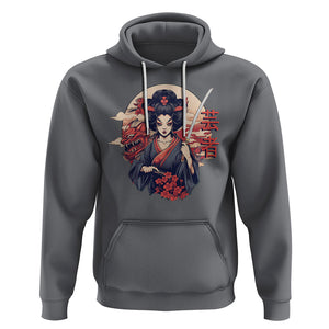 Japanese Samurai Hoodie Floral Warrior Geisha Woman Tokyo Anime TS09 Charcoal Printyourwear