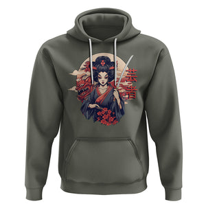 Japanese Samurai Hoodie Floral Warrior Geisha Woman Tokyo Anime TS09 Military Green Printyourwear