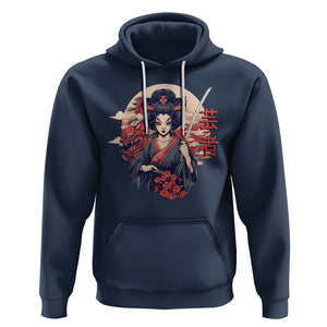 Japanese Samurai Hoodie Floral Warrior Geisha Woman Tokyo Anime TS09 Navy Printyourwear