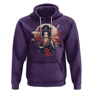 Japanese Samurai Hoodie Floral Warrior Geisha Woman Tokyo Anime TS09 Purple Printyourwear