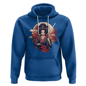 Japanese Samurai Hoodie Floral Warrior Geisha Woman Tokyo Anime TS09 Royal Blue Printyourwear