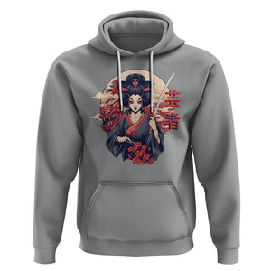 Japanese Samurai Hoodie Floral Warrior Geisha Woman Tokyo Anime TS09 Sport Gray Printyourwear