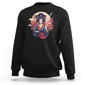 Japanese Samurai Sweatshirt Floral Warrior Geisha Woman Tokyo Anime TS09 Black Printyourwear