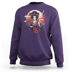 Japanese Samurai Sweatshirt Floral Warrior Geisha Woman Tokyo Anime TS09 Purple Printyourwear