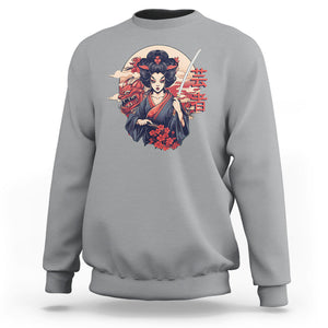 Japanese Samurai Sweatshirt Floral Warrior Geisha Woman Tokyo Anime TS09 Sport Gray Printyourwear