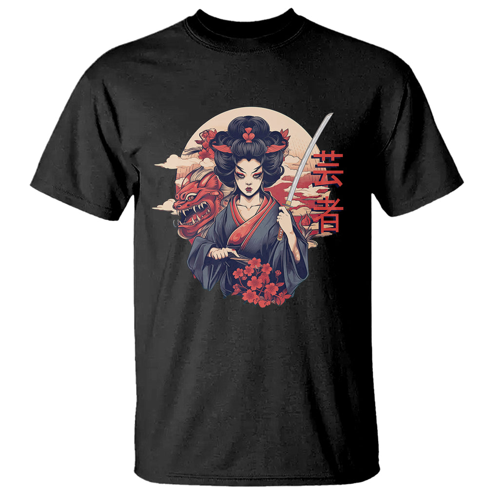 Japanese Samurai T Shirt Floral Warrior Geisha Woman Tokyo Anime TS09 Black Printyourwear