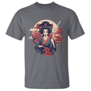 Japanese Samurai T Shirt Floral Warrior Geisha Woman Tokyo Anime TS09 Charcoal Printyourwear