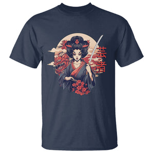 Japanese Samurai T Shirt Floral Warrior Geisha Woman Tokyo Anime TS09 Navy Printyourwear