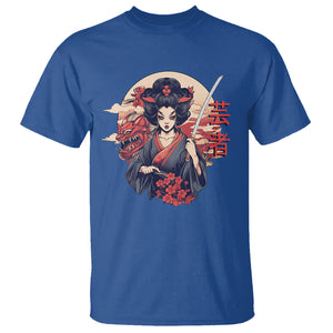 Japanese Samurai T Shirt Floral Warrior Geisha Woman Tokyo Anime TS09 Royal Blue Printyourwear