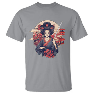 Japanese Samurai T Shirt Floral Warrior Geisha Woman Tokyo Anime TS09 Sport Gray Printyourwear