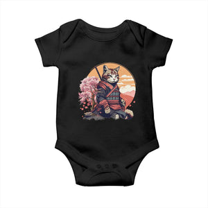 Japanese Samurai Cat Baby Onesie Floral Warrior Geisha Woman Tokyo Anime TS09 Black Print Your Wear