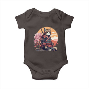 Japanese Samurai Cat Baby Onesie Floral Warrior Geisha Woman Tokyo Anime TS09 Dark Chocolate Print Your Wear