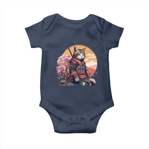 Japanese Samurai Cat Baby Onesie Floral Warrior Geisha Woman Tokyo Anime TS09 Navy Print Your Wear