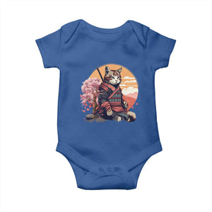 Japanese Samurai Cat Baby Onesie Floral Warrior Geisha Woman Tokyo Anime TS09 Royal Blue Print Your Wear