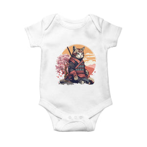 Japanese Samurai Cat Baby Onesie Floral Warrior Geisha Woman Tokyo Anime TS09 White Print Your Wear