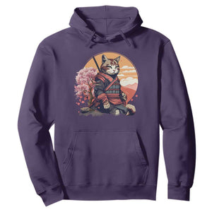 Japanese Samurai Cat Hoodie Floral Warrior Geisha Woman Tokyo Anime TS09 Purple Print Your Wear