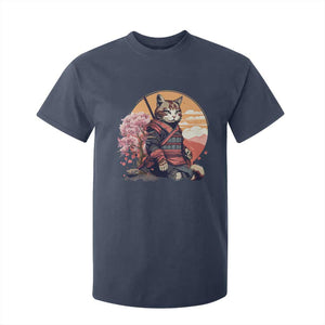 Japanese Samurai Cat T Shirt For Kid Floral Warrior Geisha Woman Tokyo Anime TS09 Navy Print Your Wear