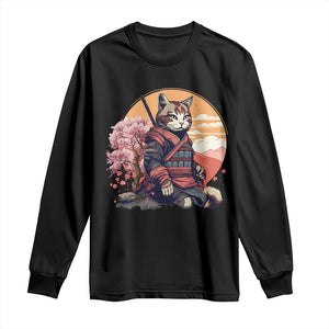 Japanese Samurai Cat Long Sleeve Shirt Floral Warrior Geisha Woman Tokyo Anime TS09 Black Print Your Wear