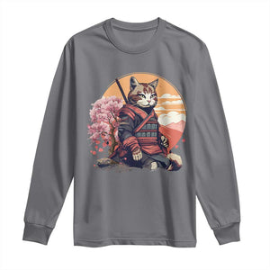 Japanese Samurai Cat Long Sleeve Shirt Floral Warrior Geisha Woman Tokyo Anime TS09 Charcoal Print Your Wear