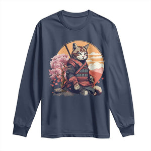 Japanese Samurai Cat Long Sleeve Shirt Floral Warrior Geisha Woman Tokyo Anime TS09 Navy Print Your Wear