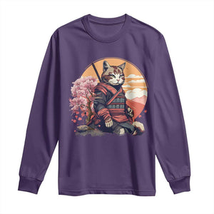 Japanese Samurai Cat Long Sleeve Shirt Floral Warrior Geisha Woman Tokyo Anime TS09 Purple Print Your Wear